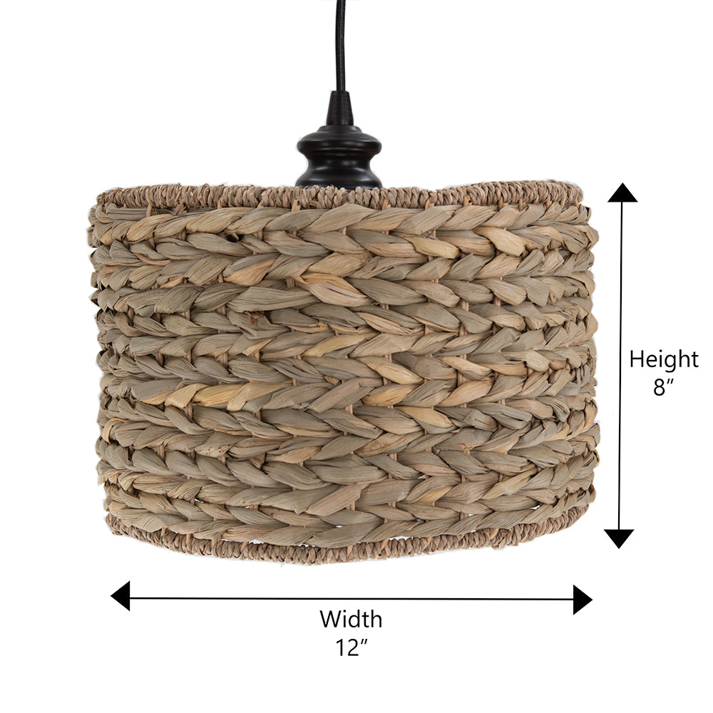 Woven Seagrass Drum w/ Brushed Bronze Instant Pendant Light Conversion Kit