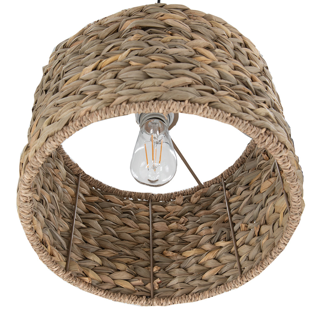 Woven Seagrass Drum w/ Brushed Bronze Instant Pendant Light Conversion Kit