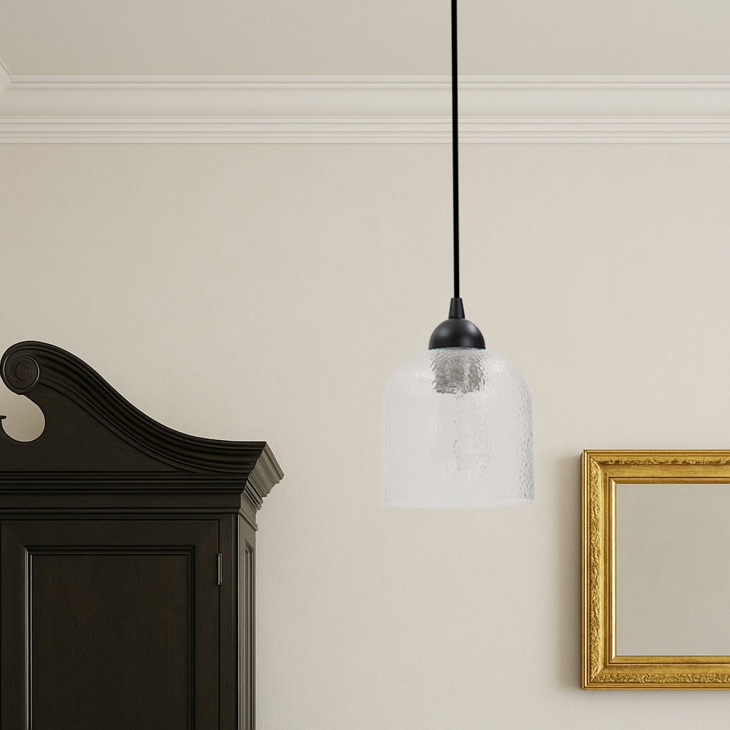Matte Black Hammered Glass Instant Pendant Recessed Can Conversion Kit