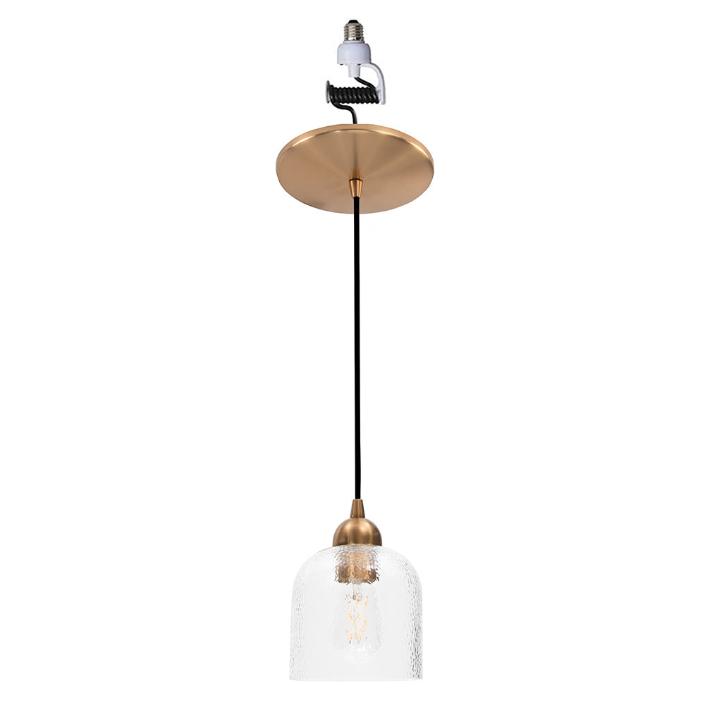 Satin Brass Hammered Glass Instant Pendant Light Recessed Can Conversion Kit