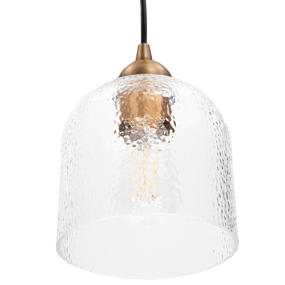 Satin Brass Hammered Glass Instant Pendant Light Recessed Can Conversion Kit