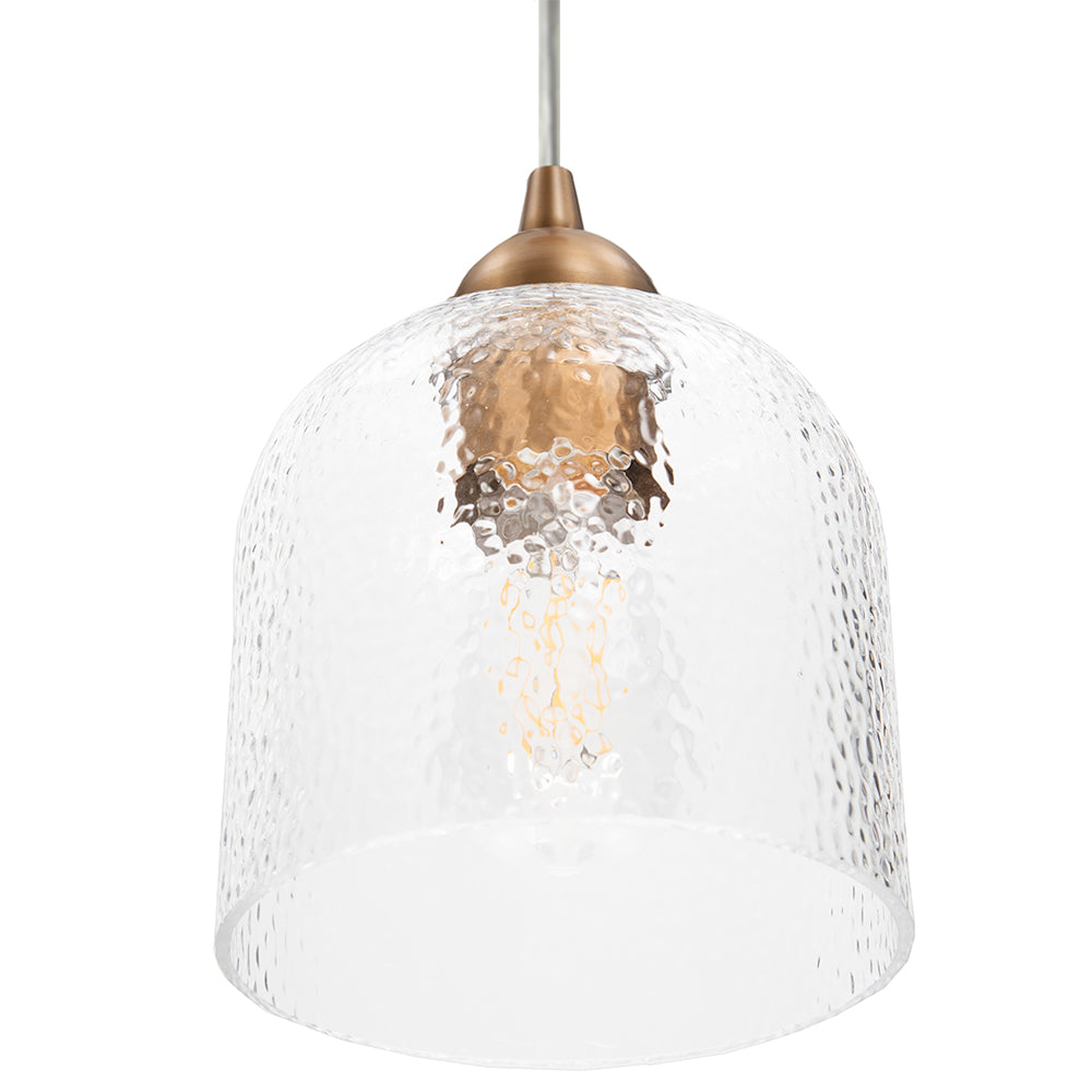 Satin Brass Hammered Glass Instant Pendant Light Recessed Can Conversion Kit