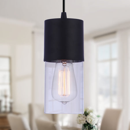 PBN-4550 - Worth Home Products - Small Matte Black & Clear Glass Cylinder Instant Pendant - Lifestyle