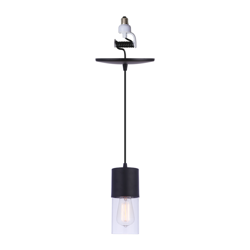PBN-4550 - Worth Home Products - Small Matte Black & Clear Glass Cylinder Instant Pendant