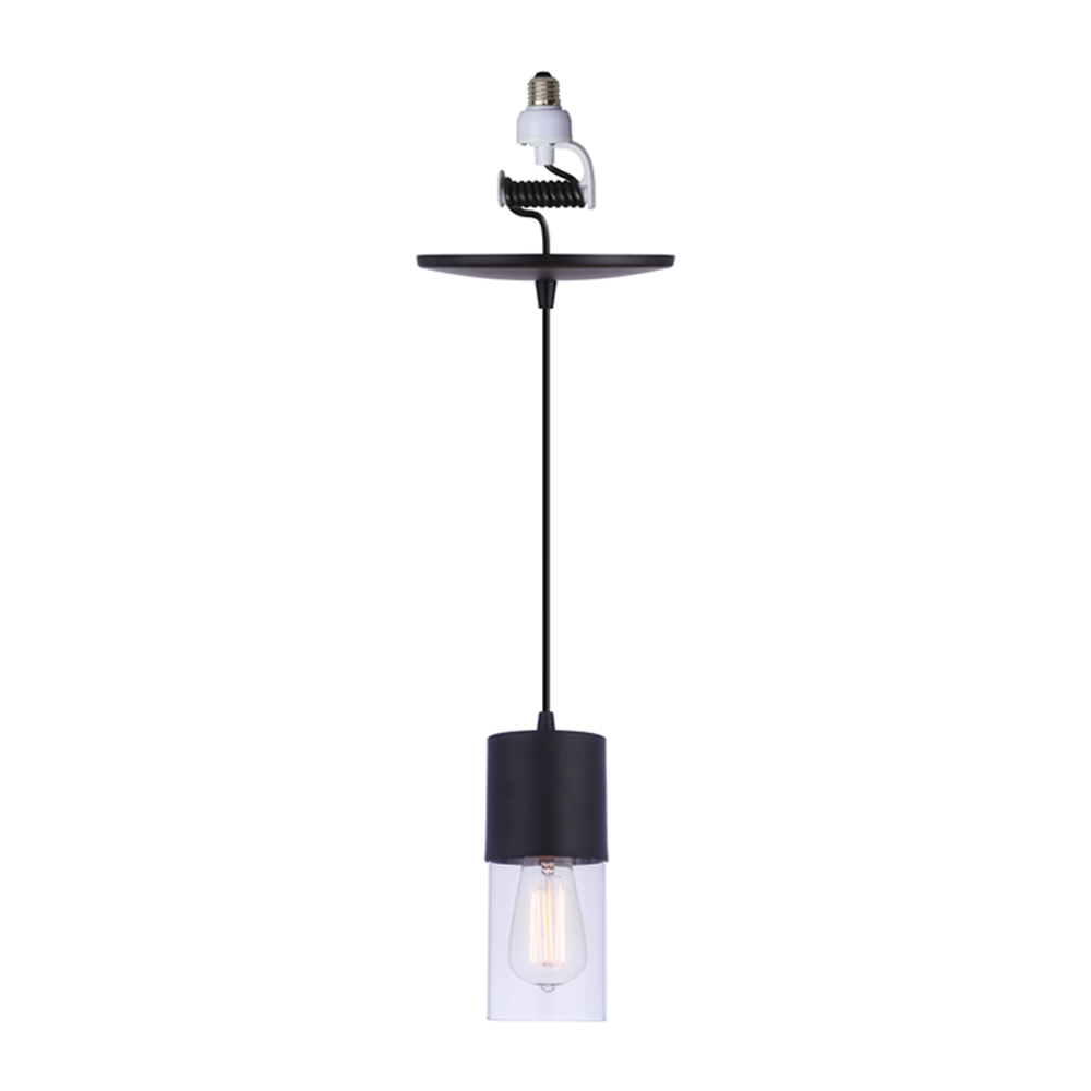 PBN-4550 - Worth Home Products - Small Matte Black & Clear Glass Cylinder Instant Pendant