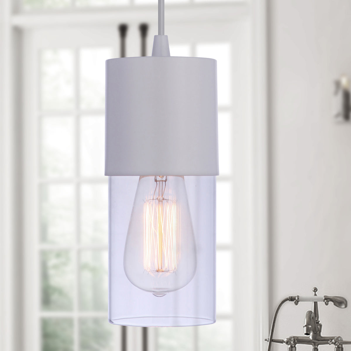 PBN-4551 - Worth Home Products - Small White & Clear Cylinder Instant Pendant - Lifestyle