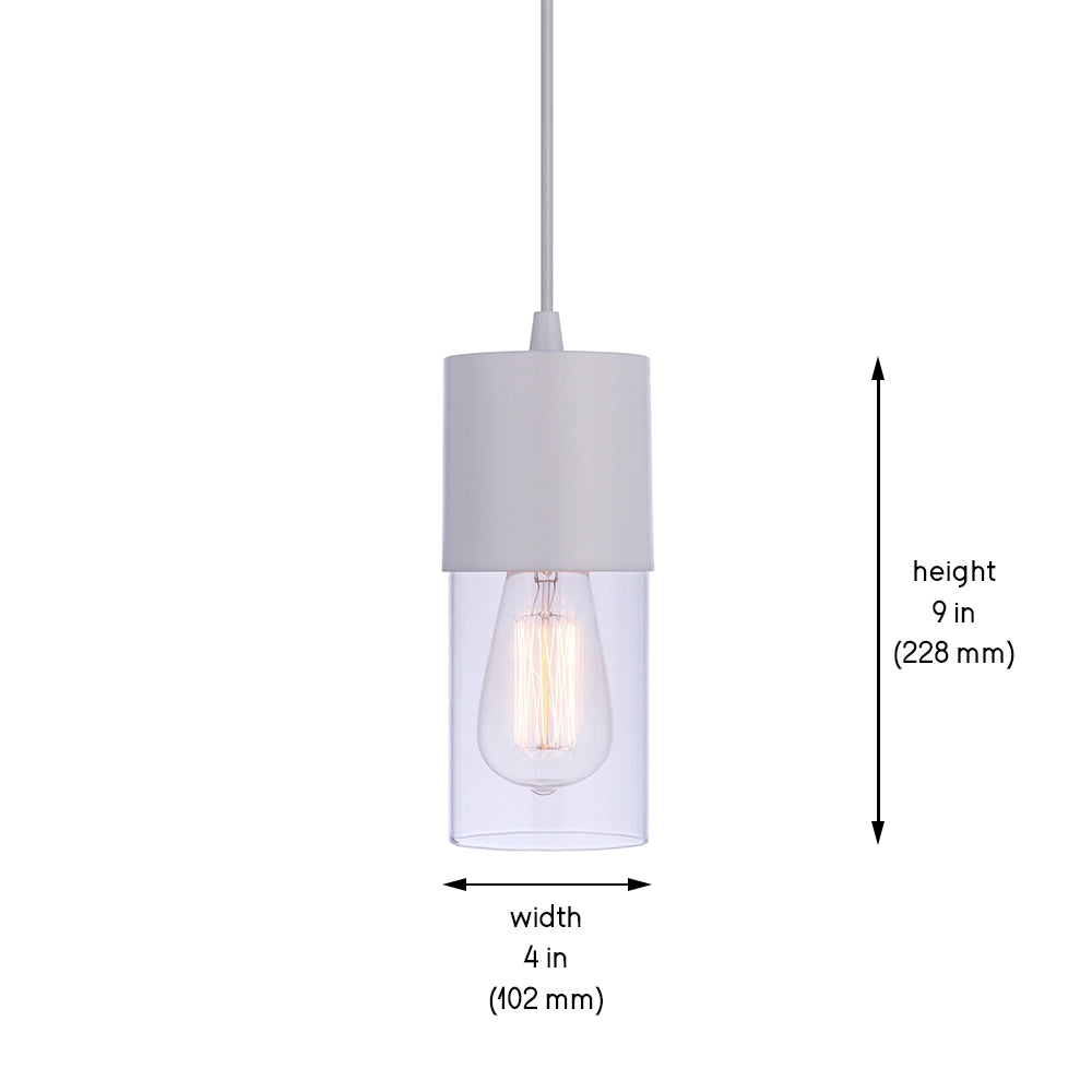 PBN-4551 - Worth Home Products - Small White & Clear Cylinder Instant Pendant - Dimensions