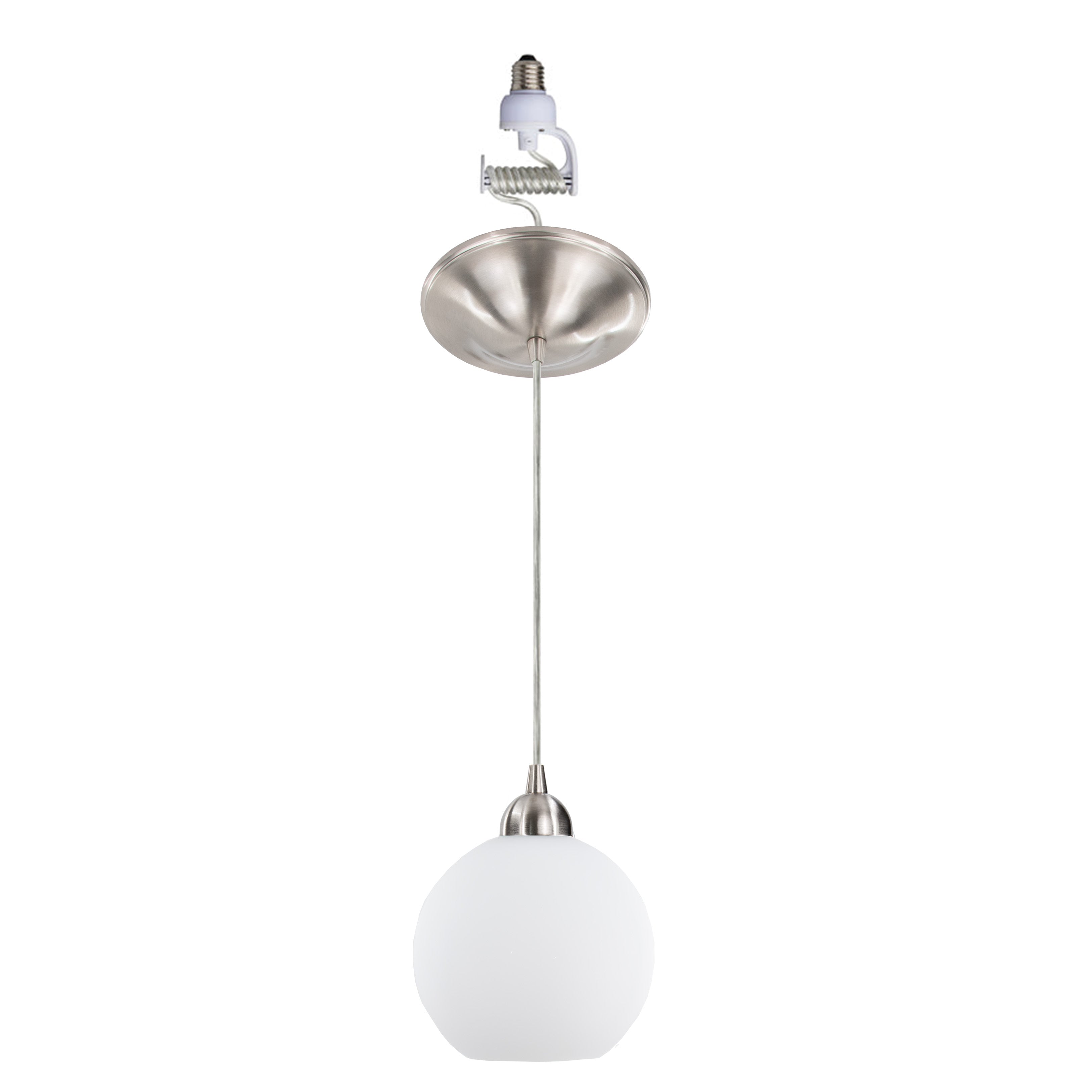 Brushed Nickel Instant Pendant Light - Recessed Can Conversion Kit with Milk Glass Globe (Pre-Orders Ship 6/12)