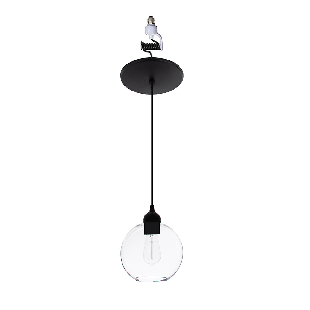 NEW Matte Black Clear Glass Globe Instant Pendant Recessed Can Conversion Kit