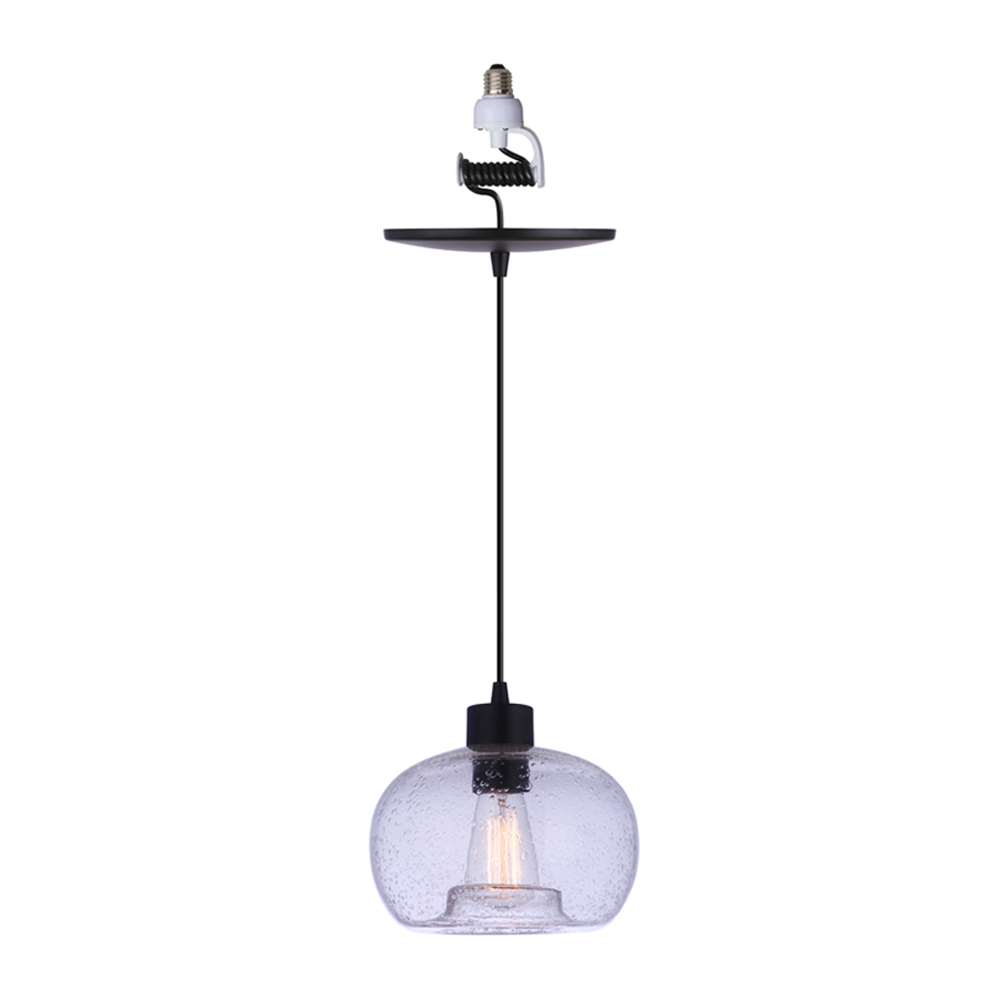 PBN-4690 - Worth Home Products - Modern Clear Seeded Glass Matte Black Instant Pendant Light