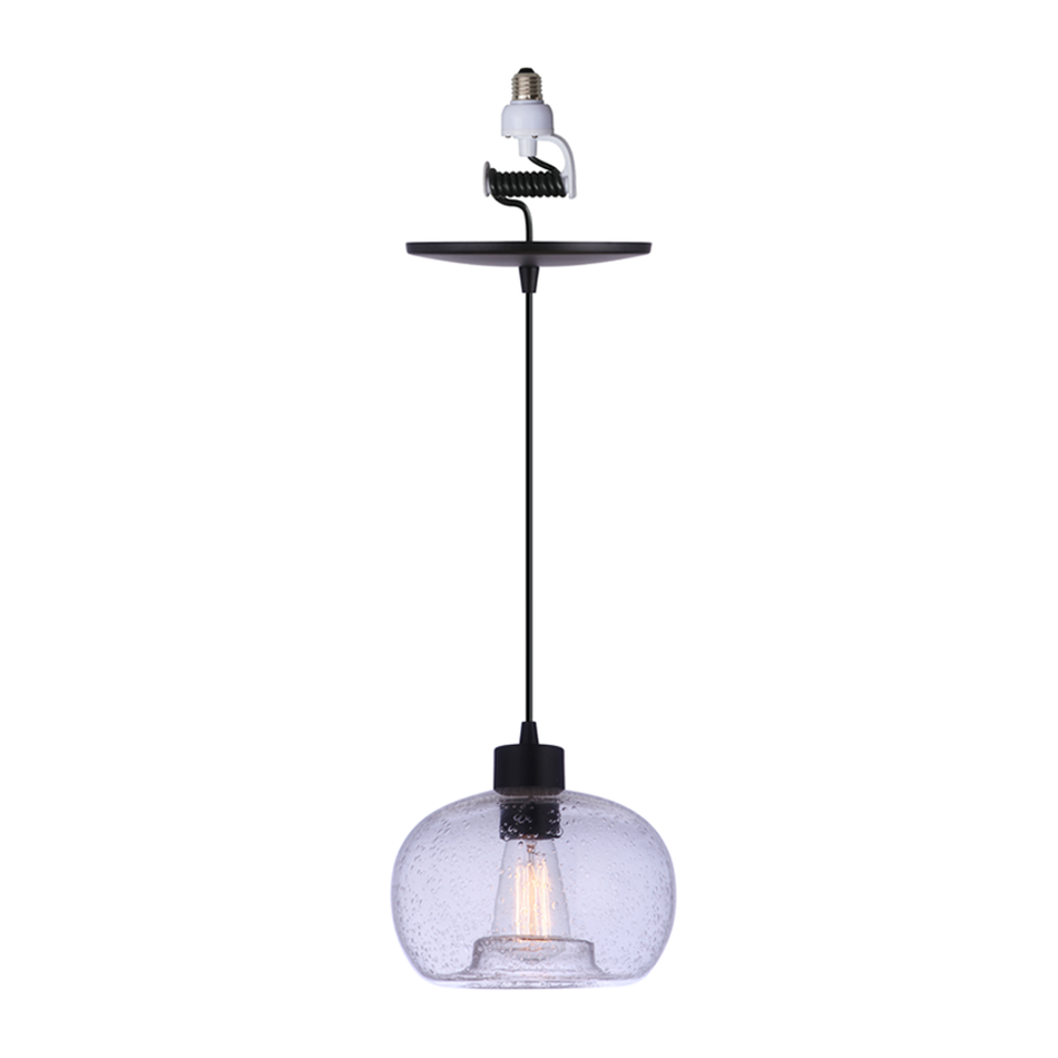 PBN-4690 - Worth Home Products - Modern Clear Seeded Glass Matte Black Instant Pendant Light