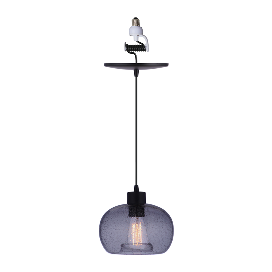 Modern Smoked Seeded Glass Matte Black Instant Pendant Recessed Can Conversion Kit