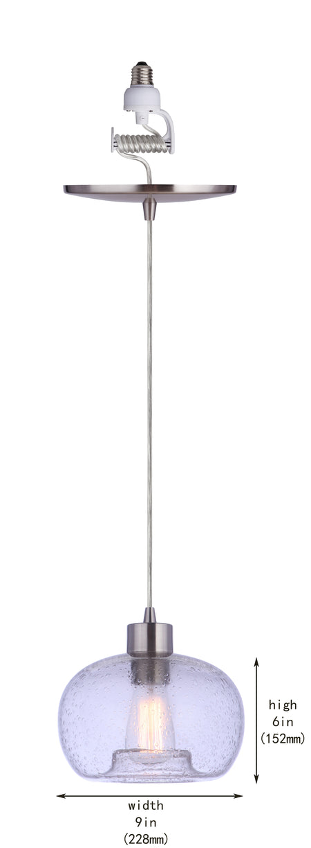 PBN-4692 - Worth Home Products - Modern Clear Seeded Glass Brushed Nickel Instant Pendant Light - Dimensions