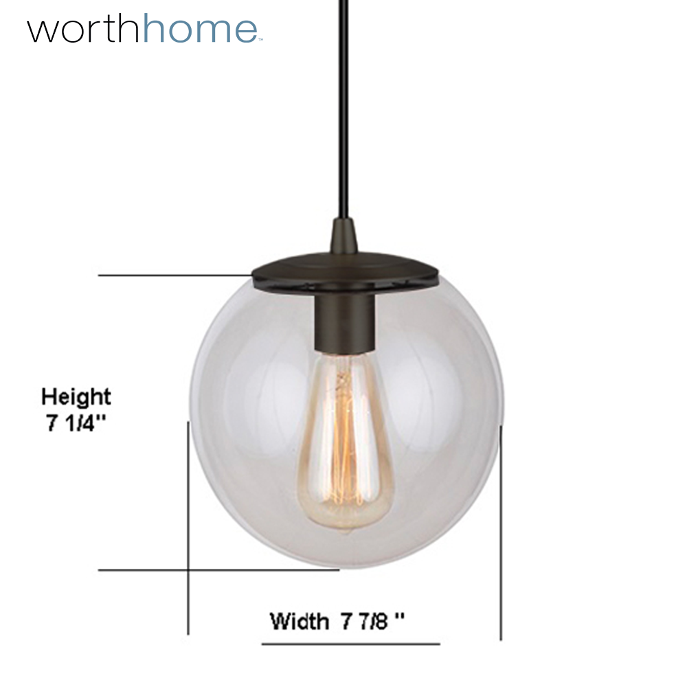 PBN-6010-0074T - Worth Home Products - Matte Black Clear Closed Globe Instant Pendant Recessed Can Light - Dimensions