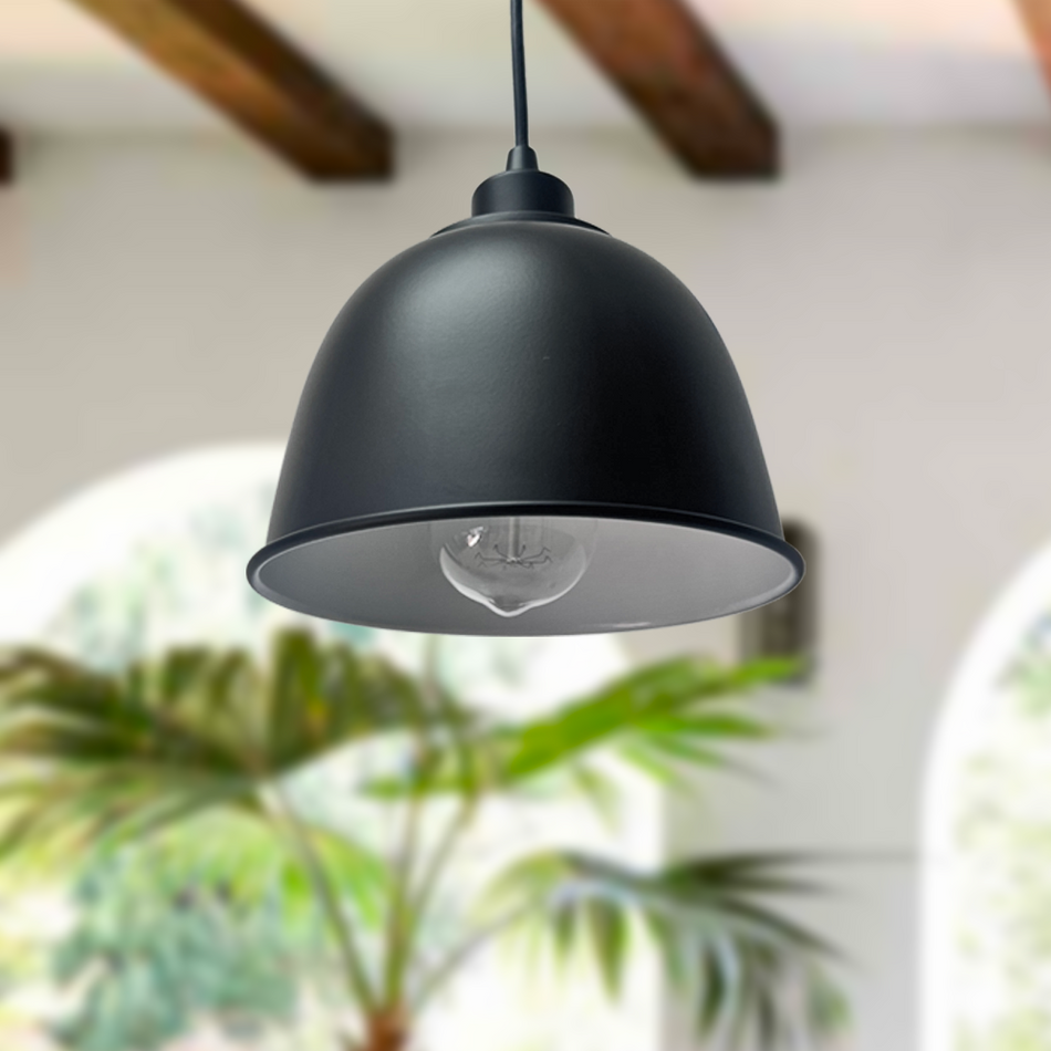 PBN-7101-6223 - Worth Home Products - Small Matte Black Metal Dome w/ PAN-6223 Instant Pendant Recessed Can Light - Lifestyle
