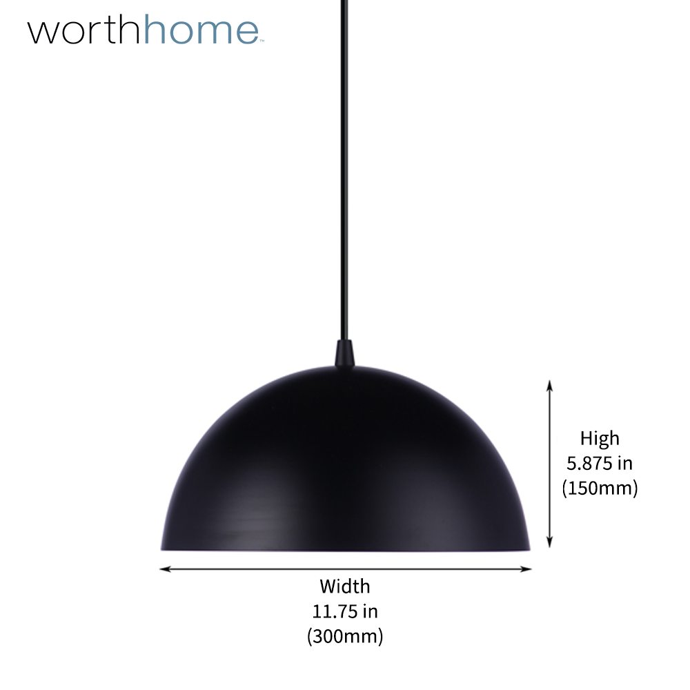 PBN-8800 - Worth Home Products - Large Matte Black & Gold Metal Dome Instant Pendant Recessed Can Light - Dimensions