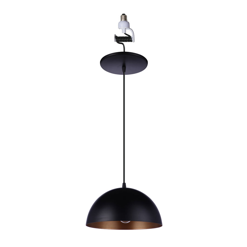 Open Box Large Matte Black & Gold Metal Dome Instant Pendant Light