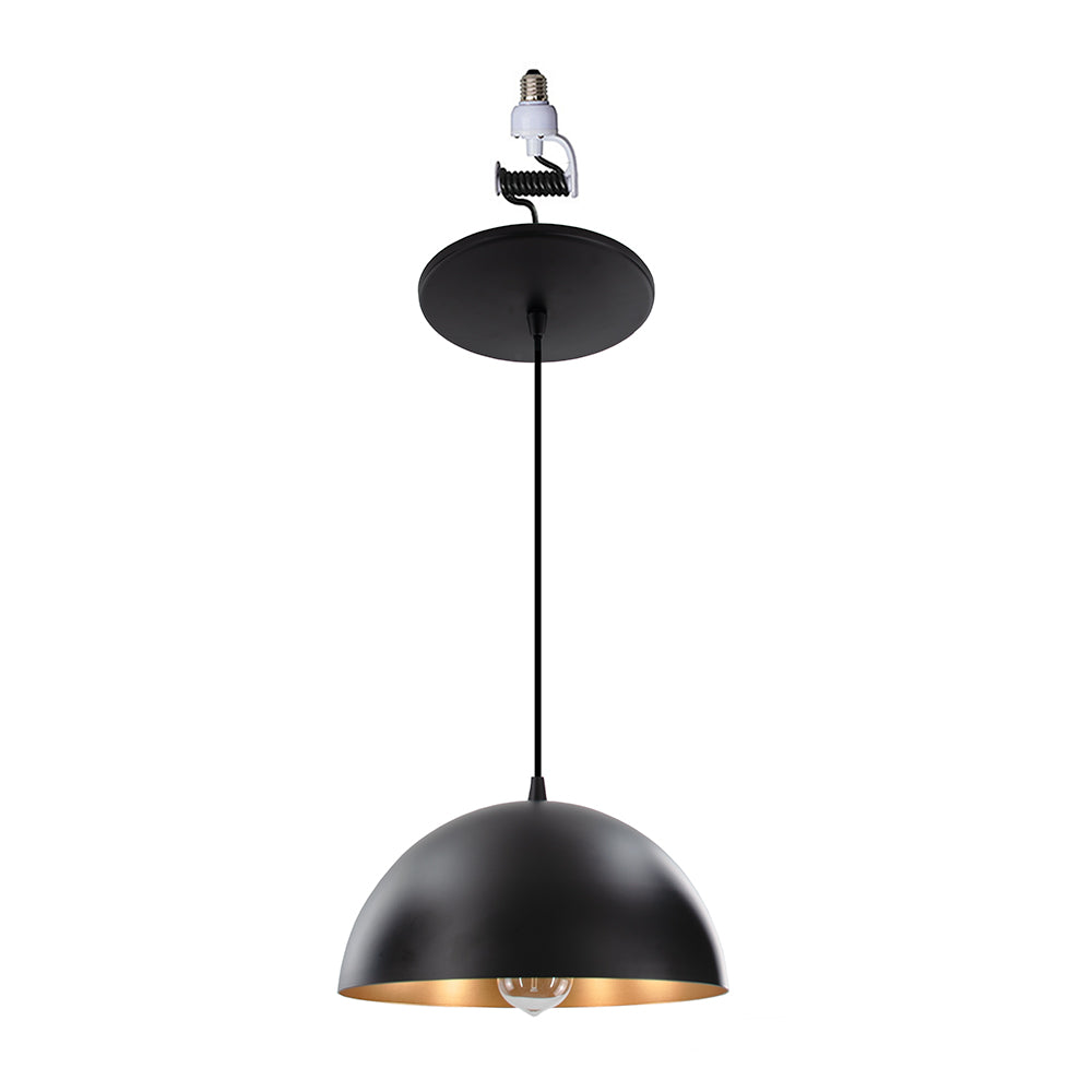 Large Matte Black & Gold Metal Dome Instant Pendant Recessed Can Conversion Kit