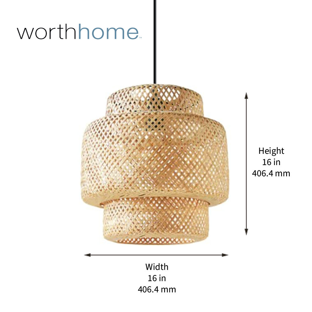 PKN-0216-6223 - Worth Home Products - XL 3-Tier Bamboo Shade w/ Matte Black Instant Pendant Recessed Can Light - Dimensions