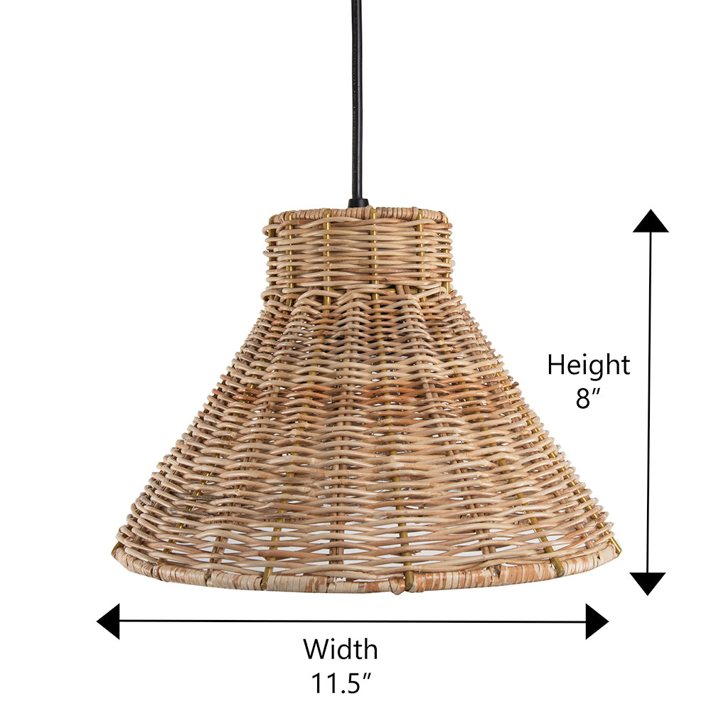 NEW Satin Brass Instant Pendant Light - Recessed Can Conversion Kit with Woven Honey Rattan Cone Shade (Backorders Ship 8/10)