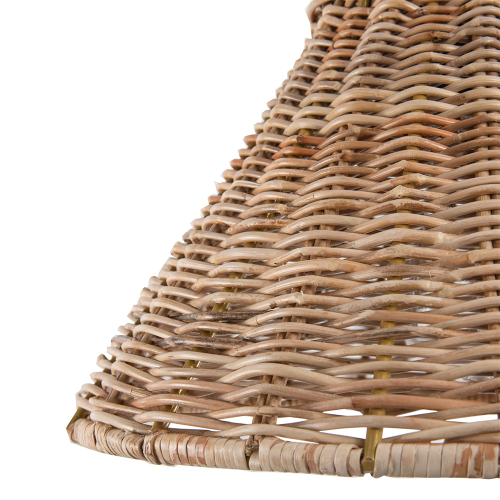 NEW Satin Brass Instant Pendant Light - Recessed Can Conversion Kit with Woven Honey Rattan Cone Shade (Backorders Ship 8/10)