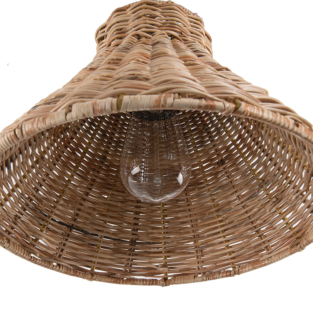 NEW Satin Brass Instant Pendant Light - Recessed Can Conversion Kit with Woven Honey Rattan Cone Shade (Backorders Ship 8/10)