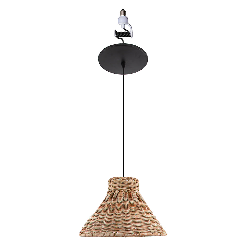 NEW Matte Black Instant Pendant Light - Recessed Can Conversion Kit with Woven Honey Rattan Cone Shade (Backorders Ship 8/10)