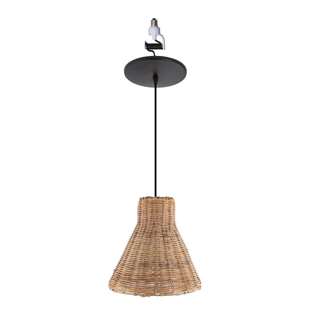 NEW Matte Black Instant Pendant Light - Recessed Can Conversion Kit with Wicker Rattan Blonde Shade
