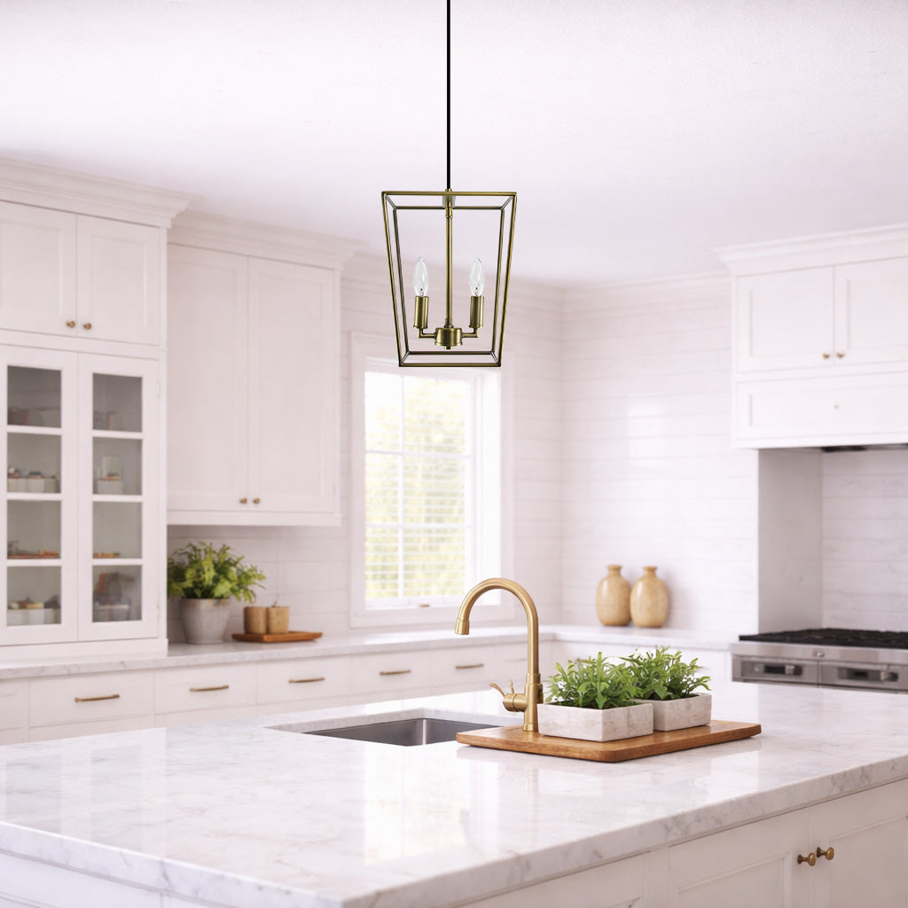 ** NEW ** Brushed Brass 2-Light Lantern Instant Pendant Recessed Can Conversion Kit