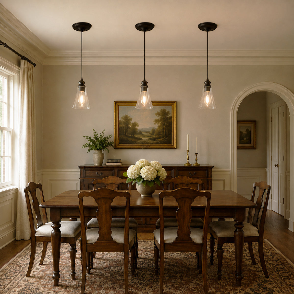 Brushed Bronze Instant Pendant Light - Recessed Can Conversion Kit with Fluted Artisan Clear Glass Shade