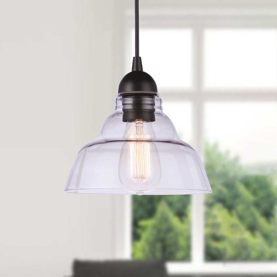 Worth Home Products Farmhouse Clear Glass Shade with Antique Bronze Instant Pendant Light - PBN-4200-3200H