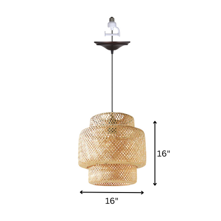 PKN-0216-0011 - Worth Home Products - XL 3-Tier Bamboo Shade w/ Bronze Instant Pendant Recessed Can Light - Dimensions