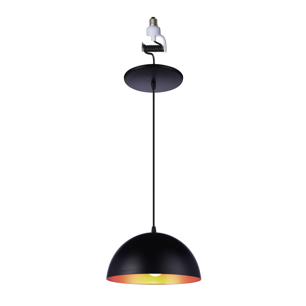 Matte Black and Gold Metal Dome Instant Pendant Light