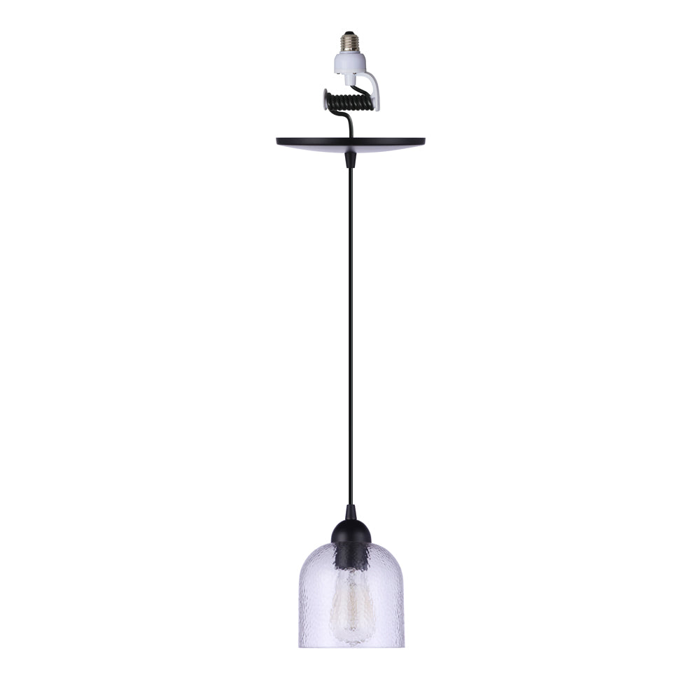 Matte Black Hammered Glass Instant Pendant Recessed Can Conversion