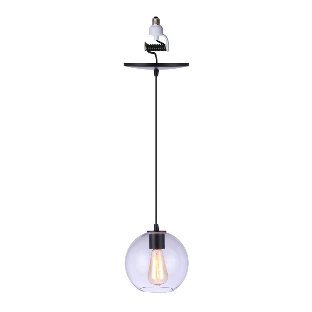 PBN-4680-7200-C - Worth Home Products - Matte Black Clear Glass Globe Instant Pendant Light