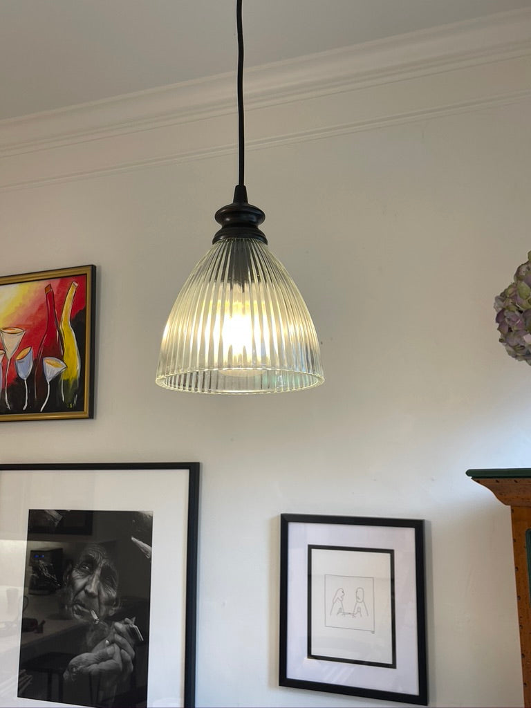 Ribbed Halophane Brushed Bronze Instant Pendant Conversion Kit