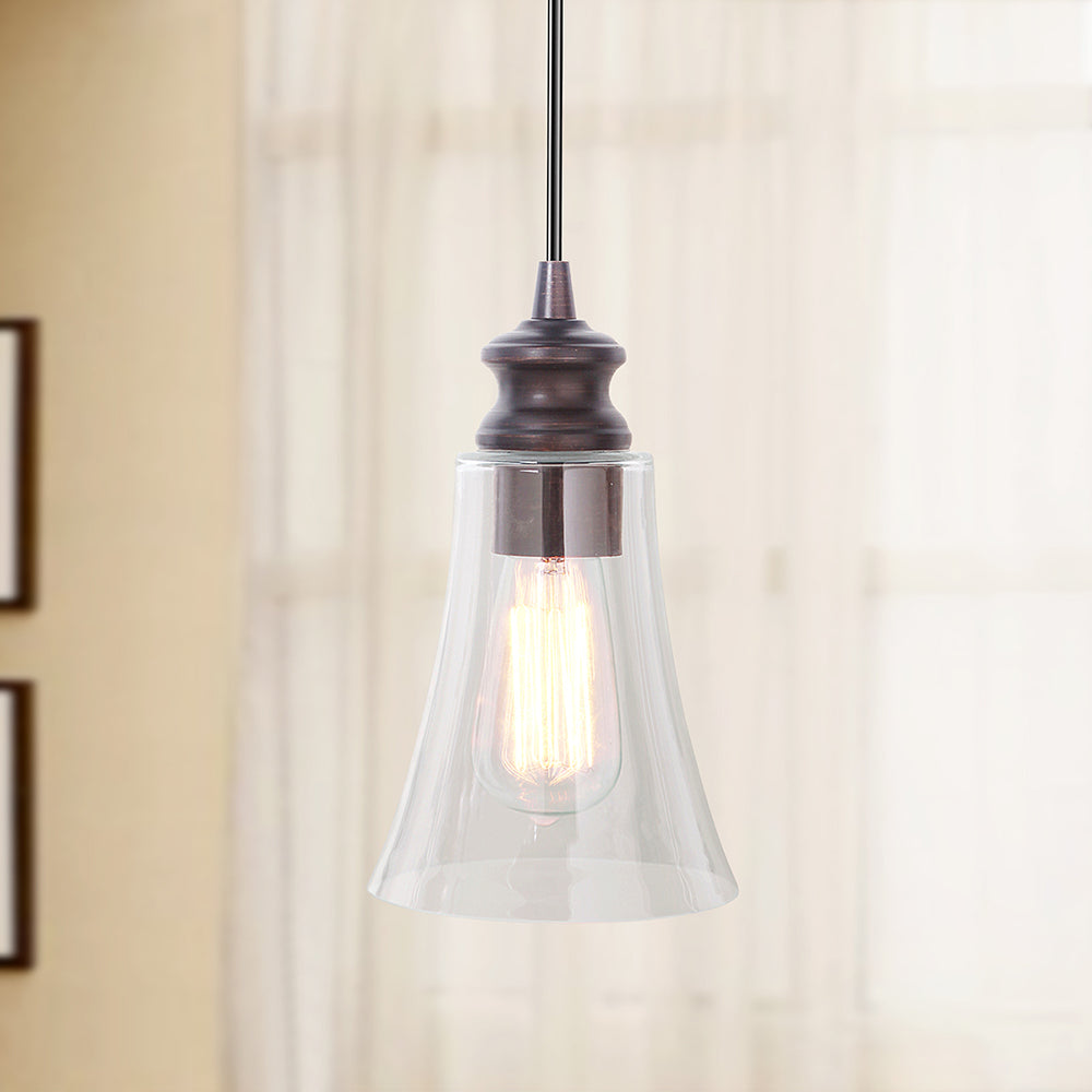 PBN-0924-0011 - Living room - Worth Home Prducts Instant Pendant Light - Brushed Bronze Finish Clear Fluted Cone Glass Instant Pendant Light - Can Light to Pendant Light Conversion Kit for Kitchen Isalnd, Dinig Room, Living Room, Home Office