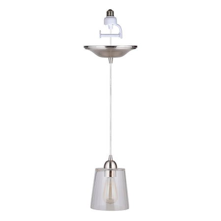 PBN-3224-1200H - BG - Worth Home Prducts Instant Pendant Light - Brushed Nickel Finish Clear Cylinder Glass Instant Pendant Light - Can Light to Pendant Light Conversion Kit for Kitchen Isalnd, Dinig Room, Living Room, Home Office