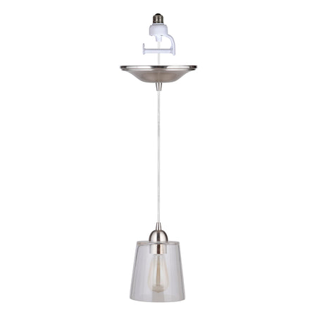 PBN-3224-1200H - BG - Worth Home Prducts Instant Pendant Light - Brushed Nickel Finish Clear Cylinder Glass Instant Pendant Light - Can Light to Pendant Light Conversion Kit for Kitchen Isalnd, Dinig Room, Living Room, Home Office