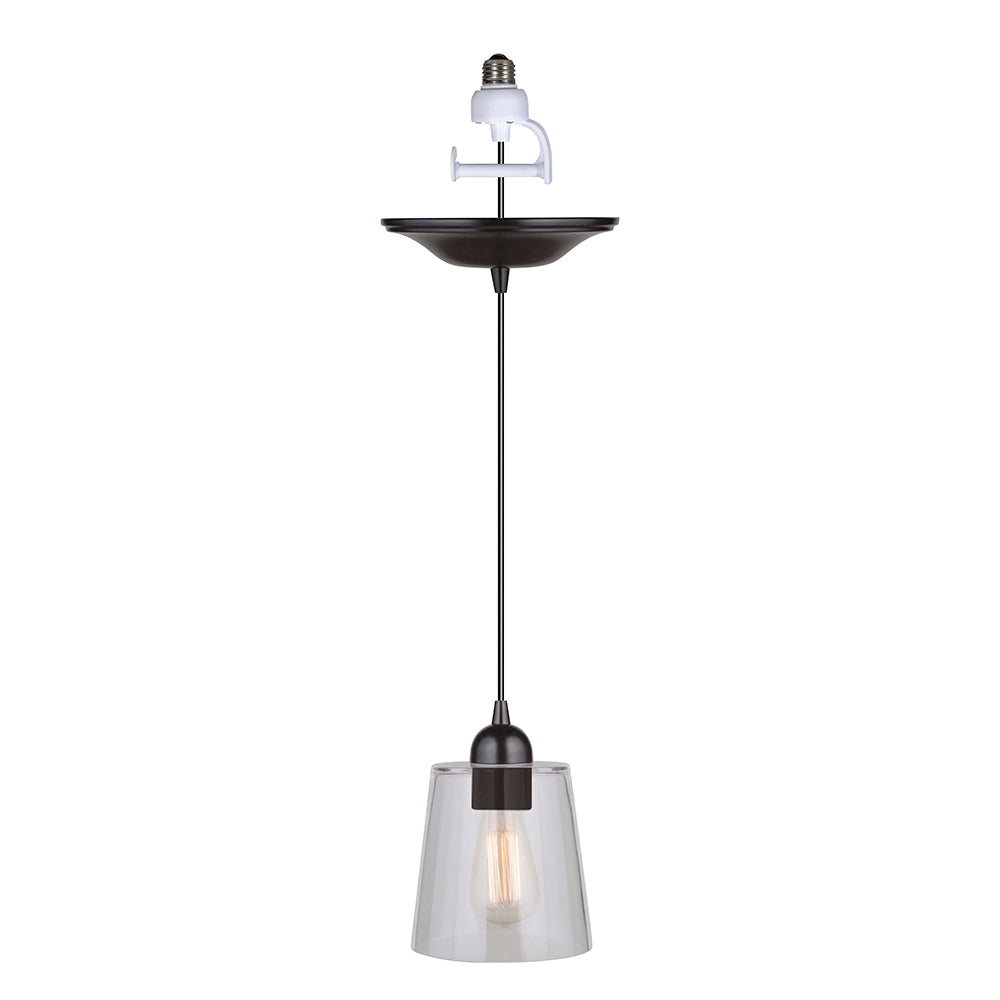 PBN-3224-3200H - BG - Worth Home Prducts Instant Pendant Light - Brushed Bronze Finish Clear Cylinder Glass Instant Pendant Light - Can Light to Pendant Light Conversion Kit for Kitchen Isalnd, Dinig Room, Living Room, Home Office