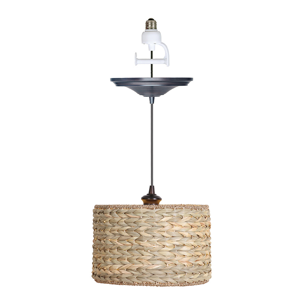 Instant Pendant Recessed Light Conversion Kit Brushed Bronze Woven Seagrass Shade PBN-3631-0011 - Worth Home Products
