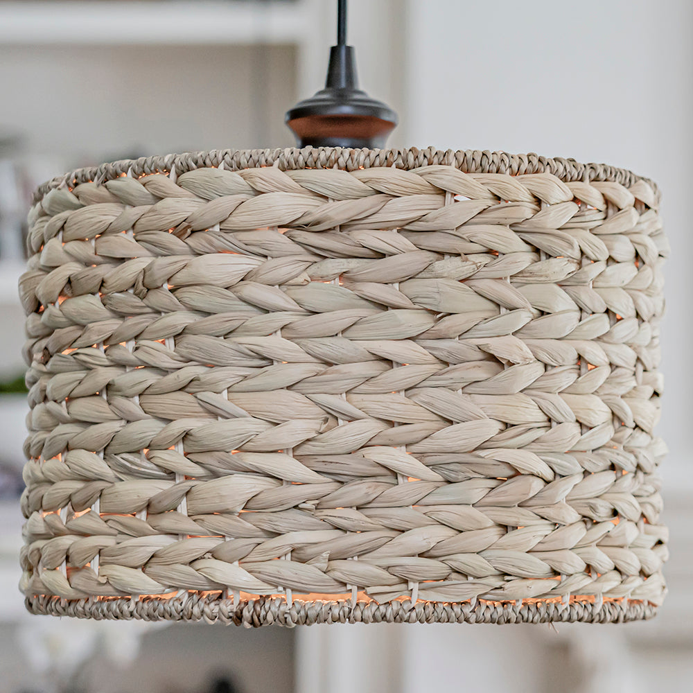 Instant Pendant Recessed Light Conversion Kit Brushed Bronze Woven Seagrass Shade PBN-3631-0011 - Worth Home Products
