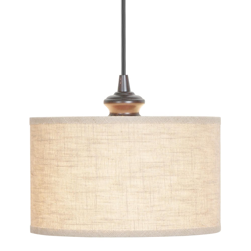 Instant Pendant Recessed Light Conversion Kit Brushed Bronze Linen Drum Shade PBN-3729-0011 - Worth Home Products