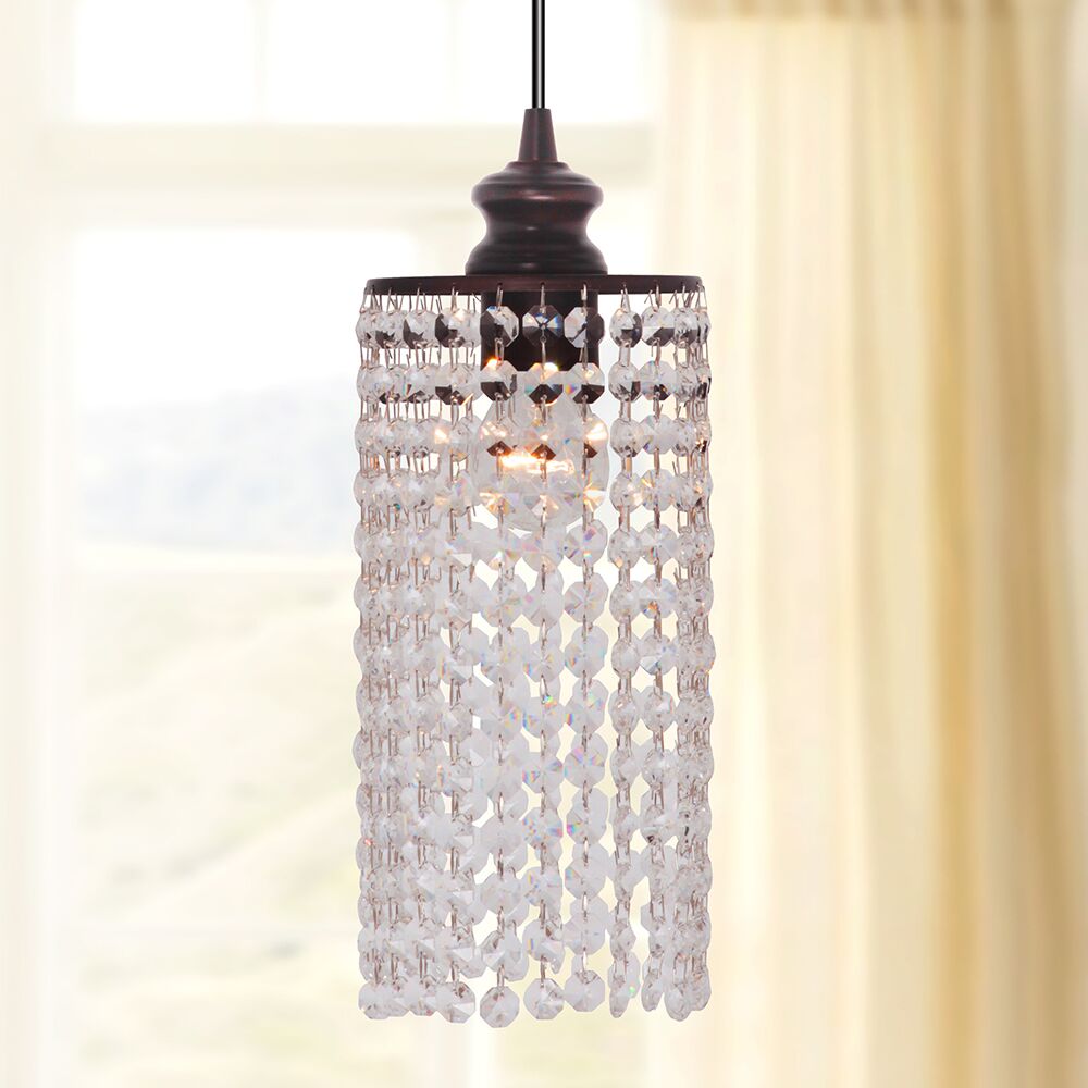 Worth Home Products - Brushed Bronze Descending Crystal luxury Instant Pendant Light - Can light to pendant light Conversion kit for kitchen island, breakfast nook, dinig room, living room and home office - PBN-3933-0011 Close Up Lifestyle