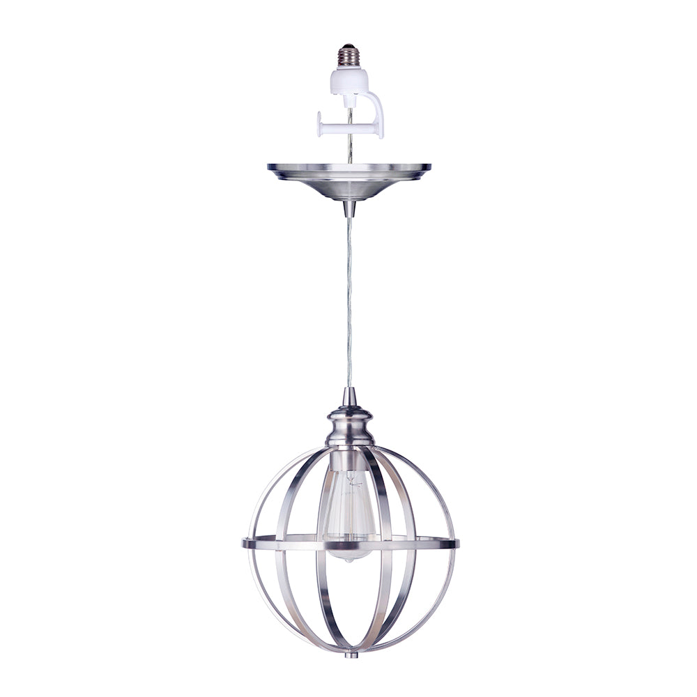 Brushed Nickel 10" Cage Shade Instant Pendant Recessed Can Conversion Kit
