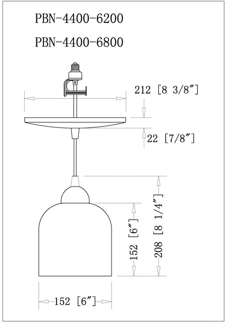 PBN-4400-6800 - Worth Home Products Instant Pendant Light - Dimensions