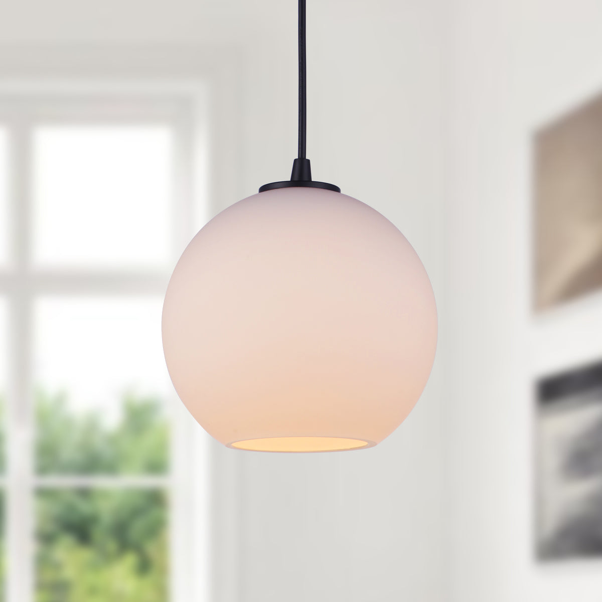 PBN-4680-7200-M - Worth Home Products - Matte Black Milk Glass Globe Instant Pendant Light - Lifestyle