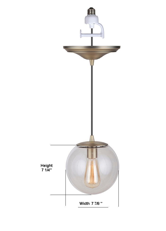 PBN-6010-0073 - Worth Home Products - Brass Clear Closed Globe Instant Pendant Recessed Can Light - Dimensions