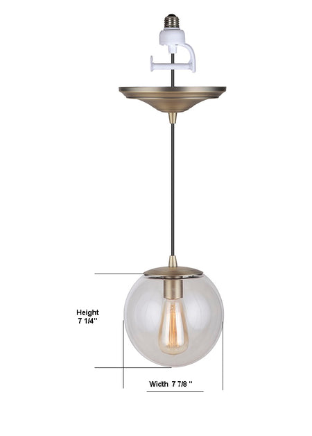 PBN-6010-0073 - Worth Home Products - Brass Clear Closed Globe Instant Pendant Recessed Can Light - Dimensions