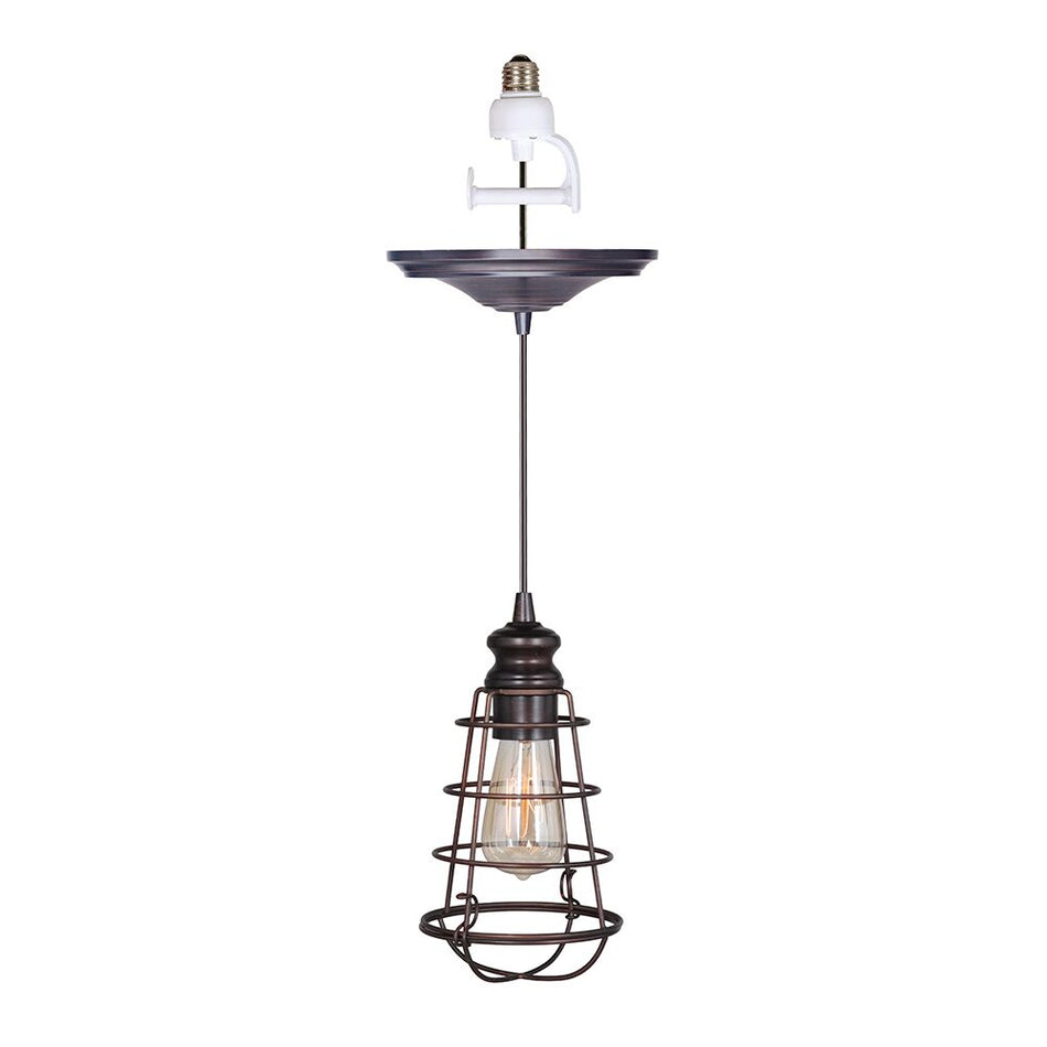 Small Farmhouse Bronze Cage Instant Pendant Light